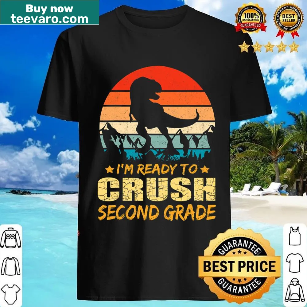 Illustrated dinosaur T-shirt with 'Ready to Crush 2nd Grade' text