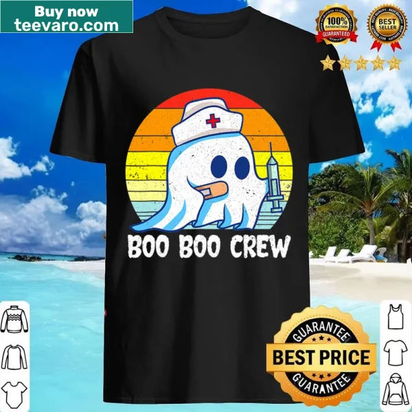 Vintage ghost-themed T-shirt for nurses with 'Boo Boo Crew' text