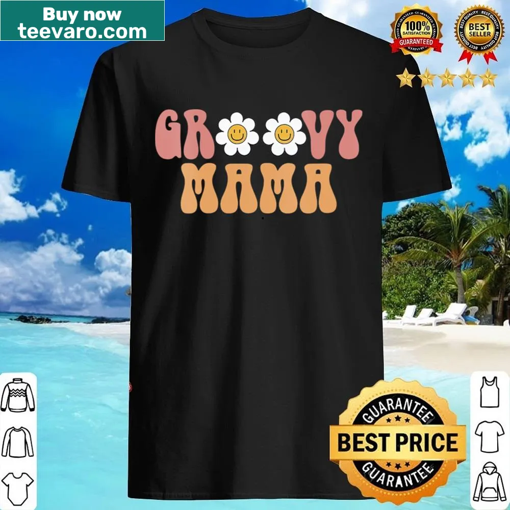 Groovy Mama graphic on a vintage-inspired V-neck shirt