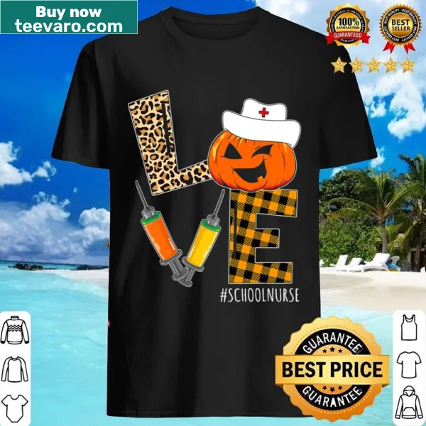 School Nurse Halloween Shirt with pumpkins and leopard print