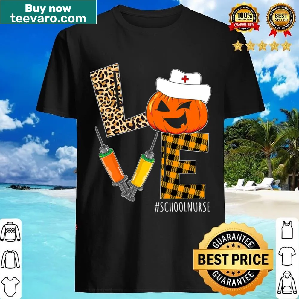 School Nurse Halloween Shirt with pumpkins and leopard print