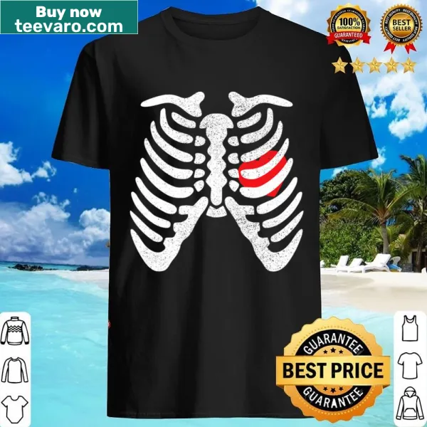 Funny skeleton rib cage with heart graphic for Halloween T-shirt
