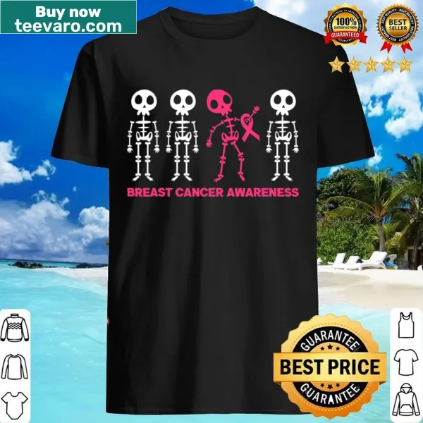 Skeleton-themed Halloween shirt with pink ribbon for kids