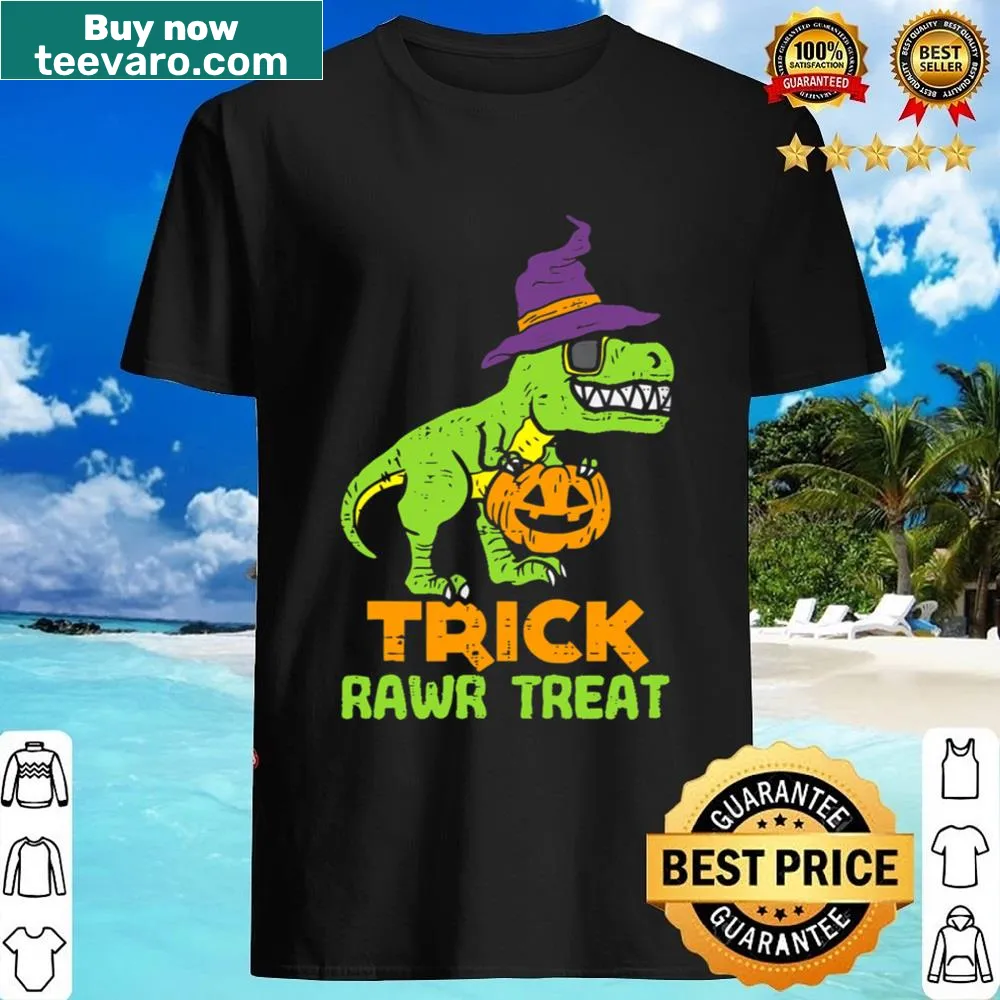 Funny T-Rex Halloween T-shirt with 'Trick Rawr Treat' text