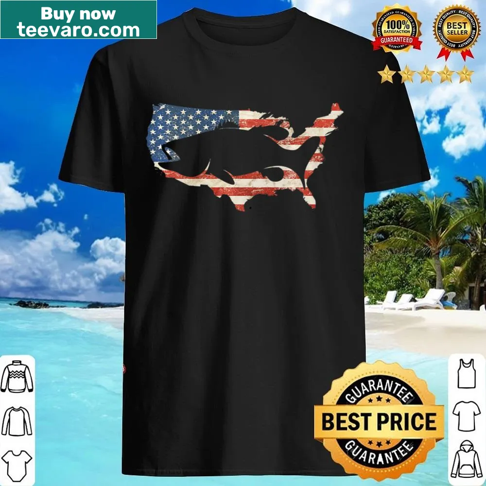 Vintage bass fishing shirt with American flag graphic
