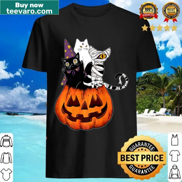Vintage Halloween shirt with a cat and jack-o-lantern design.