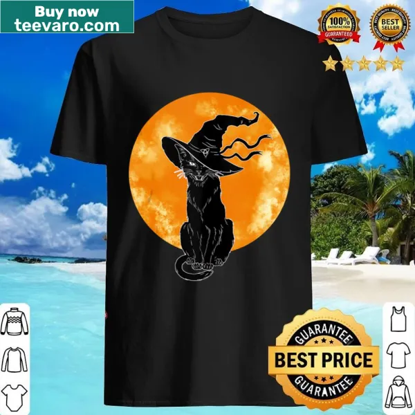 Vintage Halloween tank top with black cat and moon graphic