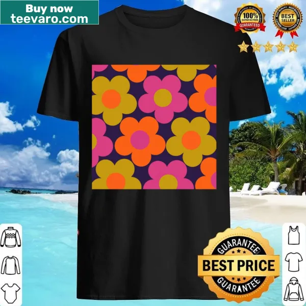 Retro-style shirt featuring playful neon flowers from the 60s