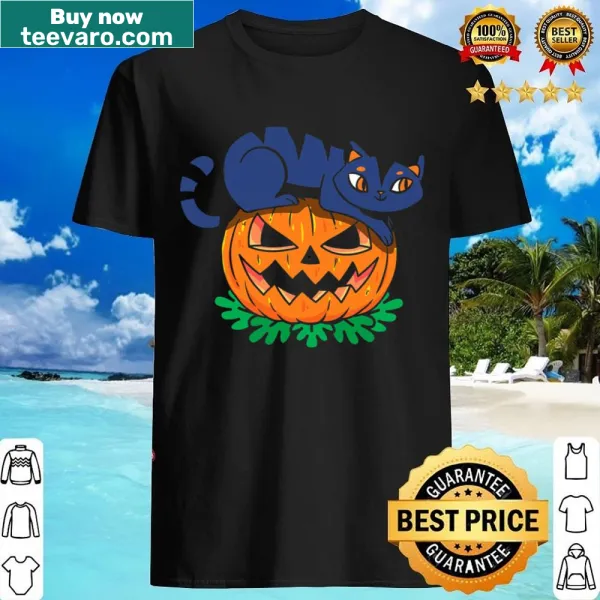 Halloween shirt featuring a cute pumpkin and cat design