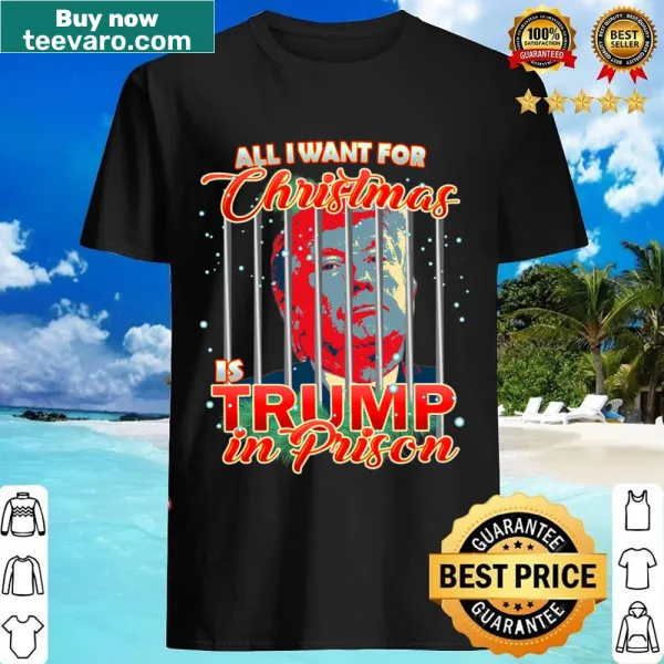 Illustration of Donald Trump in prison on a Christmas shirt