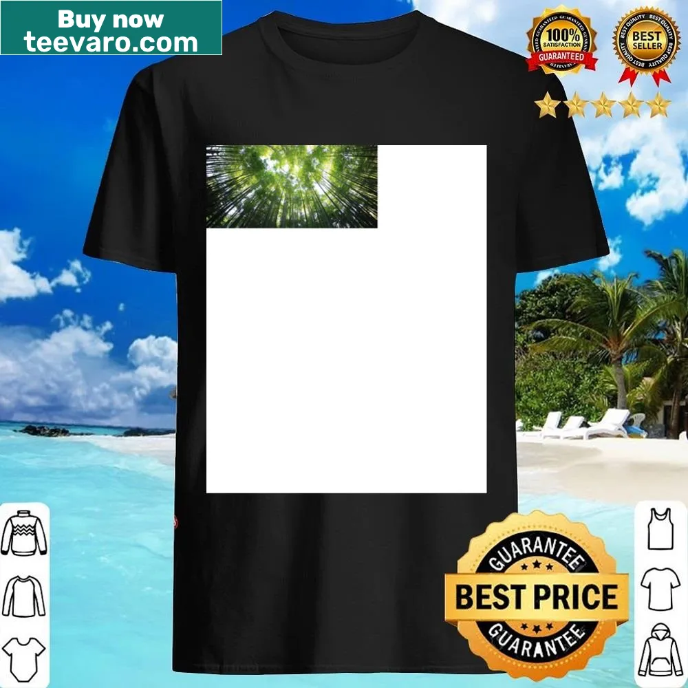 Minimalist line-art graphic of a bamboo forest on a nature shirt