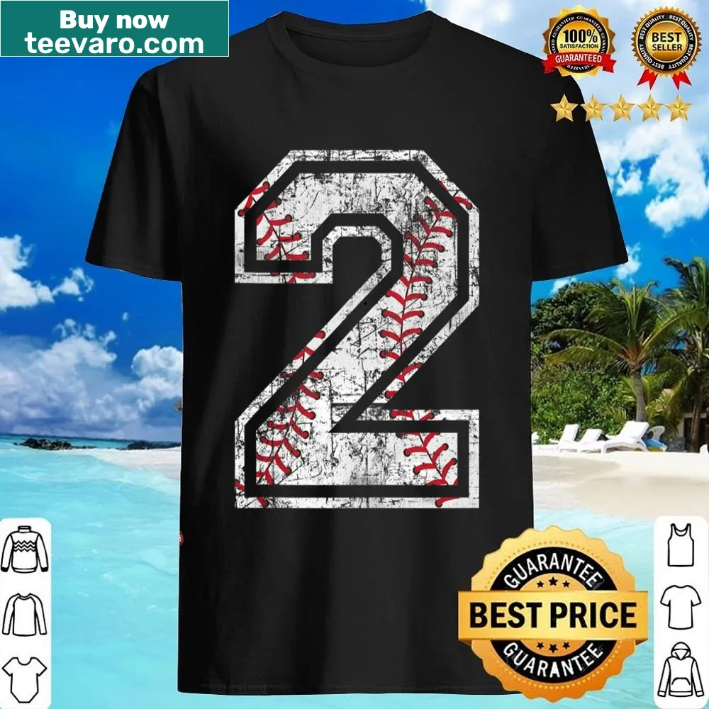 Vintage distressed baseball shirt featuring the number 2