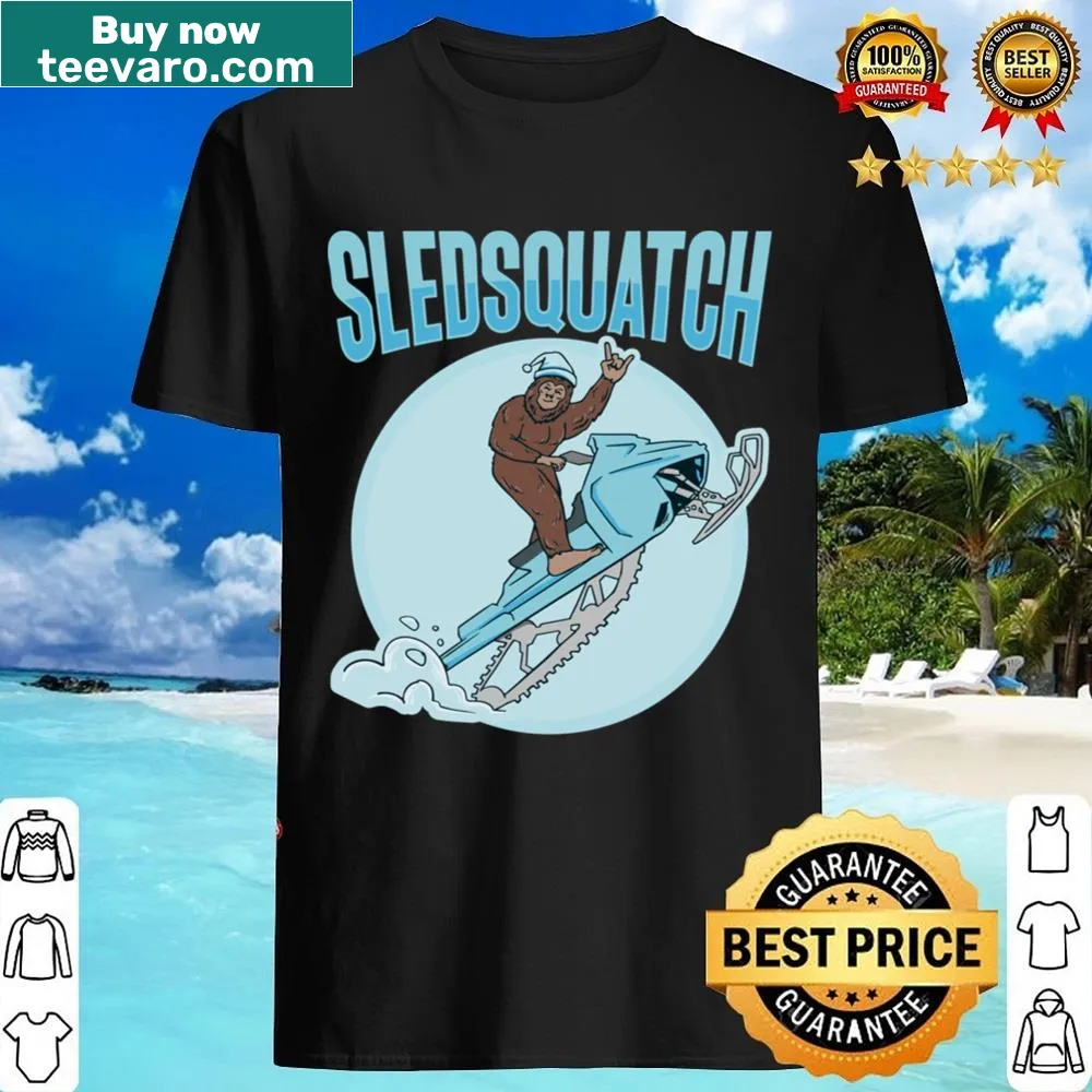 Illustrative shirt featuring Bigfoot on a snowmobile in a playful design