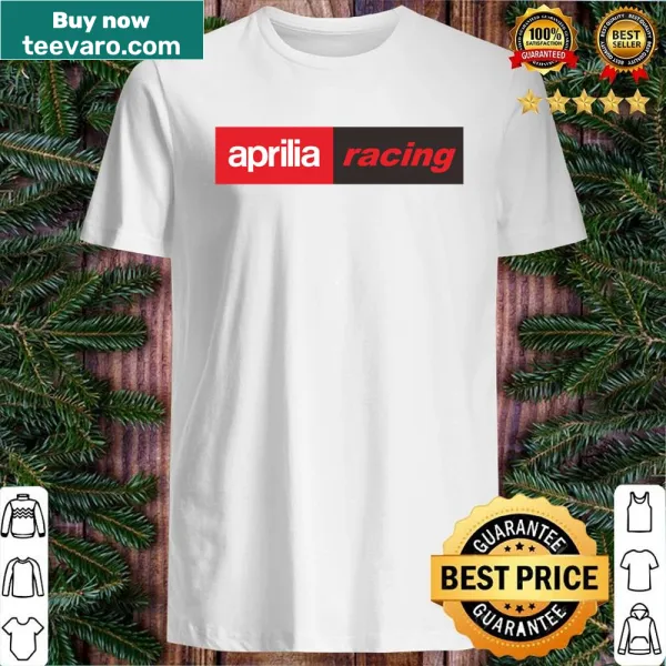 Black shirt with bold text design for Aprilia Racing
