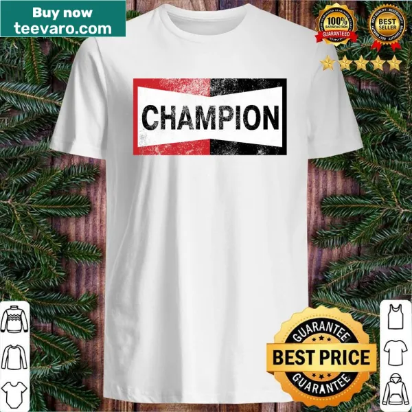 Champion logo printed on a vintage-style shirt
