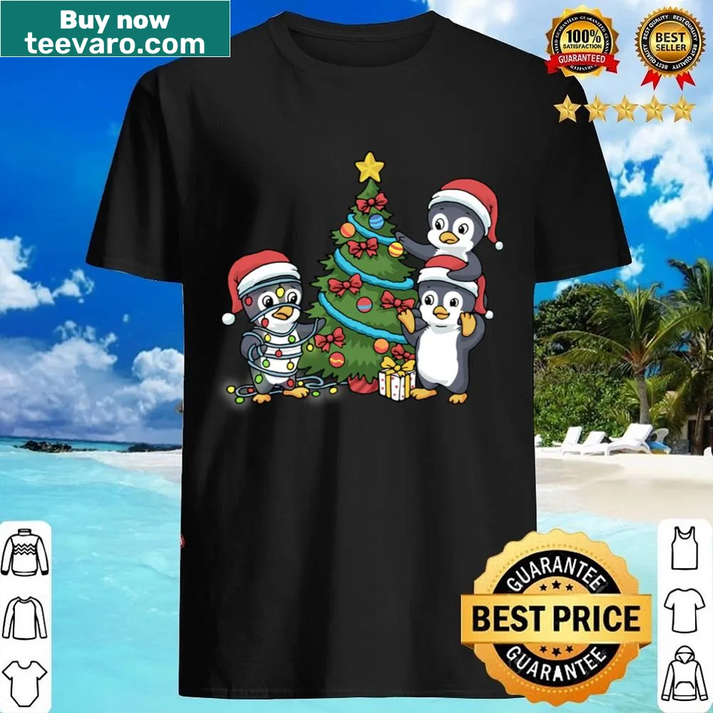 Kids Christmas shirt with penguins and presents graphic