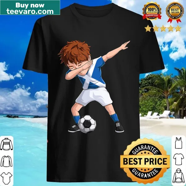 Dabbing soccer boy jersey celebrating Scottish football with playful design