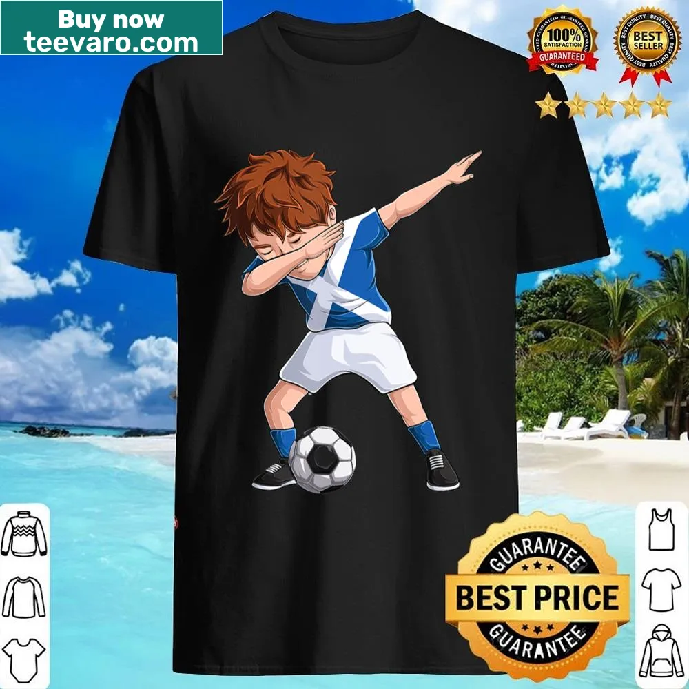 Dabbing soccer boy jersey celebrating Scottish football with playful design