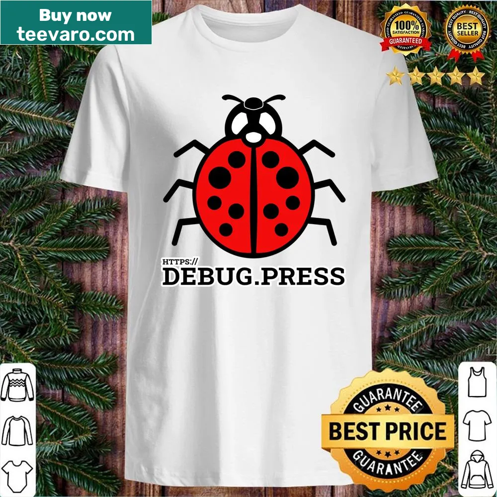 Debugpress shirt featuring a ladybug graphic and playful typography