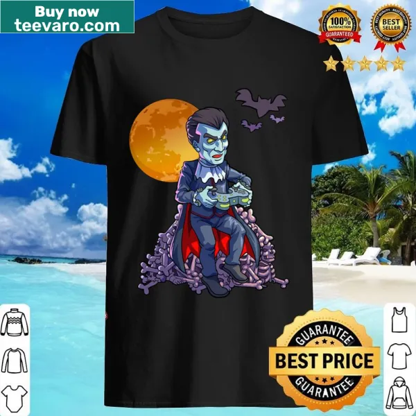 Vampire gamer Halloween shirt with a game controller