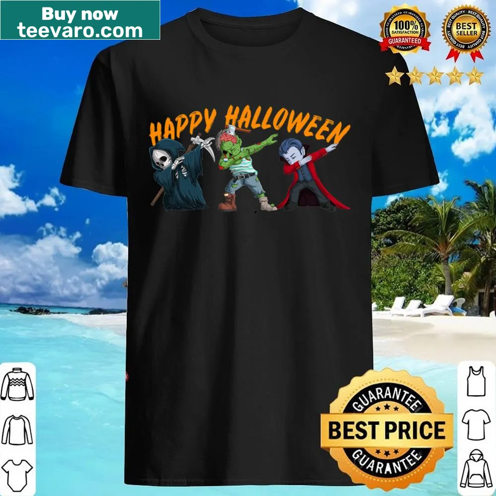 Kids Halloween shirt featuring a zombie, Dracula, and skeleton dabbing