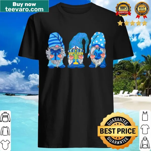 Cute gnomes holding a menorah for Hanukkah.