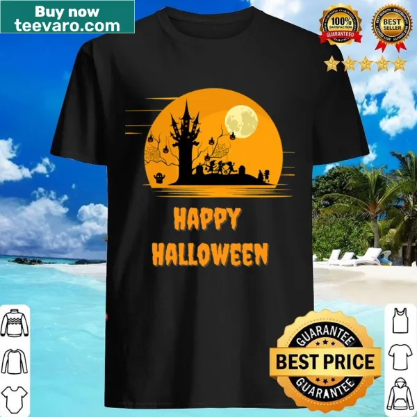 Whimsical Halloween shirt that says 'Happy Halloween Trick Or Treat'.
