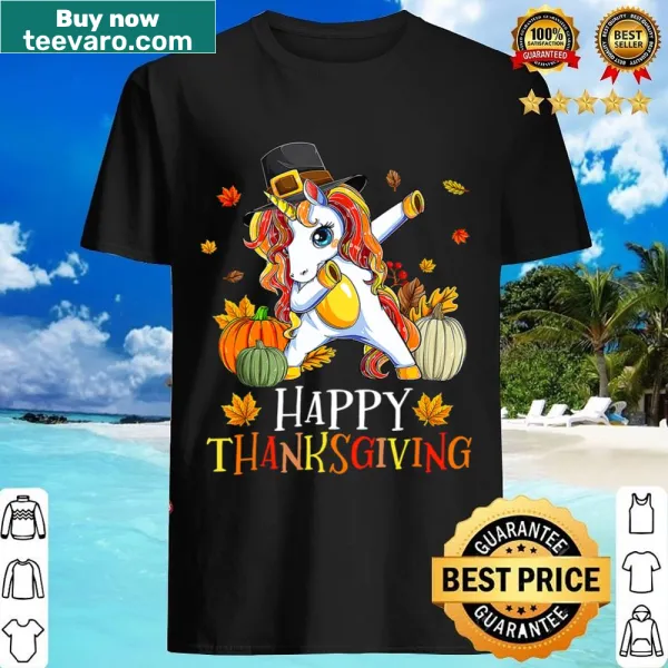 Thanksgiving t-shirt featuring a dabbing unicorn and pumpkins