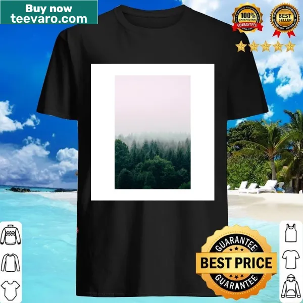 Nature-inspired shirt depicting a misty forest scene