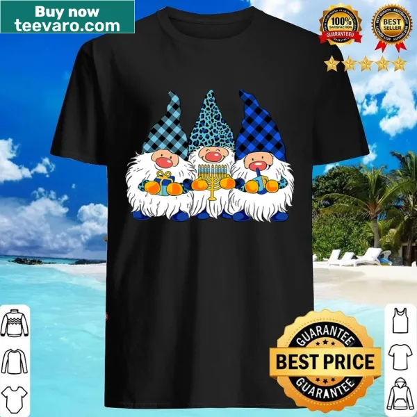 Cute illustration of gnomes with a menorah on a T-shirt