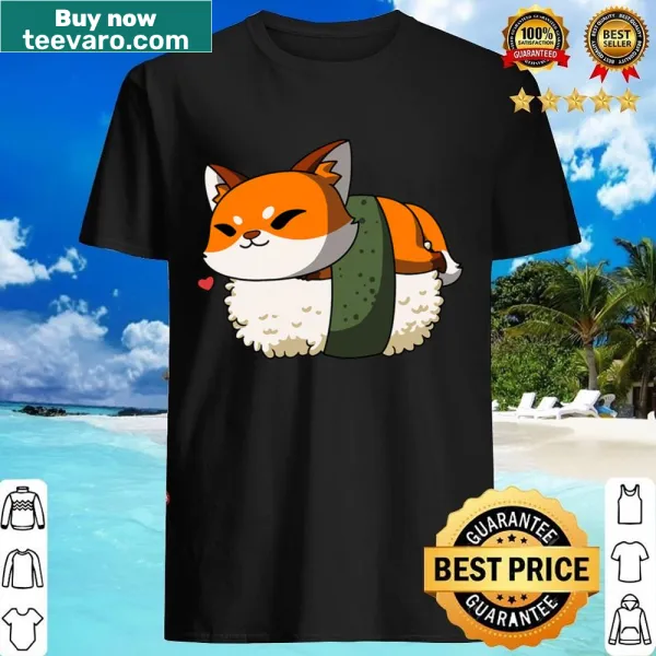 Kawaii fox illustration with sushi on a cute shirt