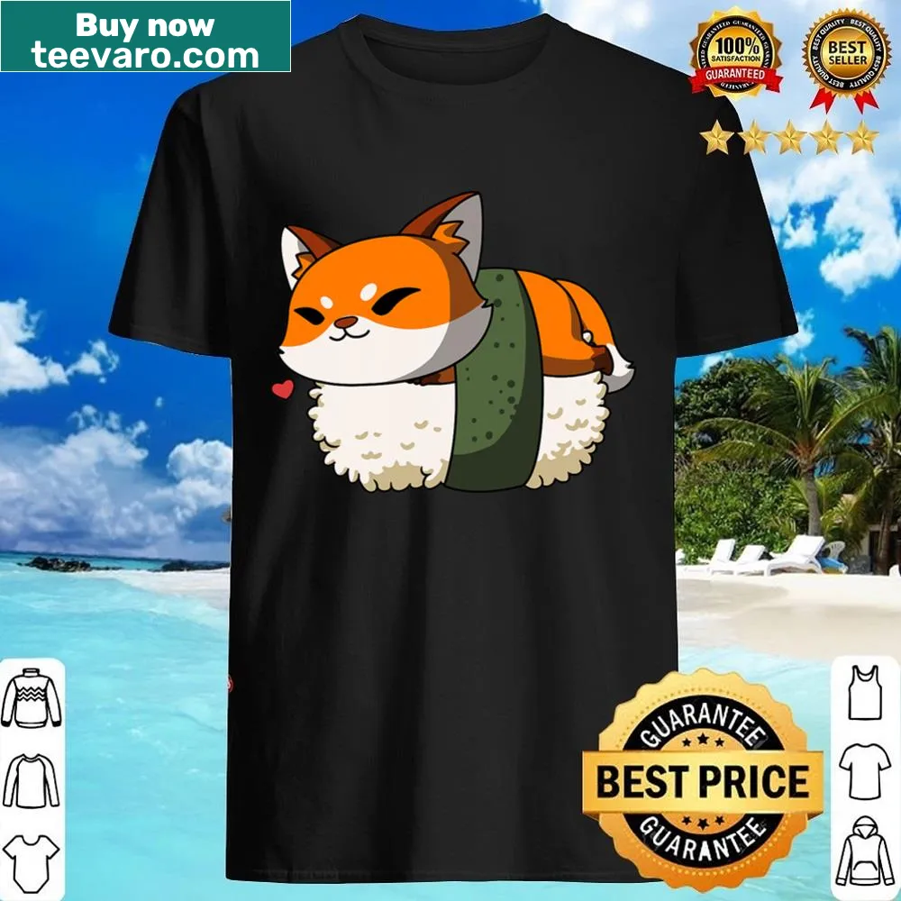 Kawaii fox illustration with sushi on a cute shirt