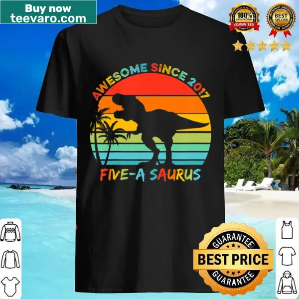 Playful dinosaur graphic with 'Five A Saurus' text for kids