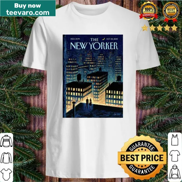 Illustration of New York City skyline at twilight on a t-shirt