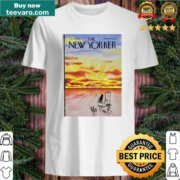 Retro-inspired shirt featuring a sunset design evoking New York