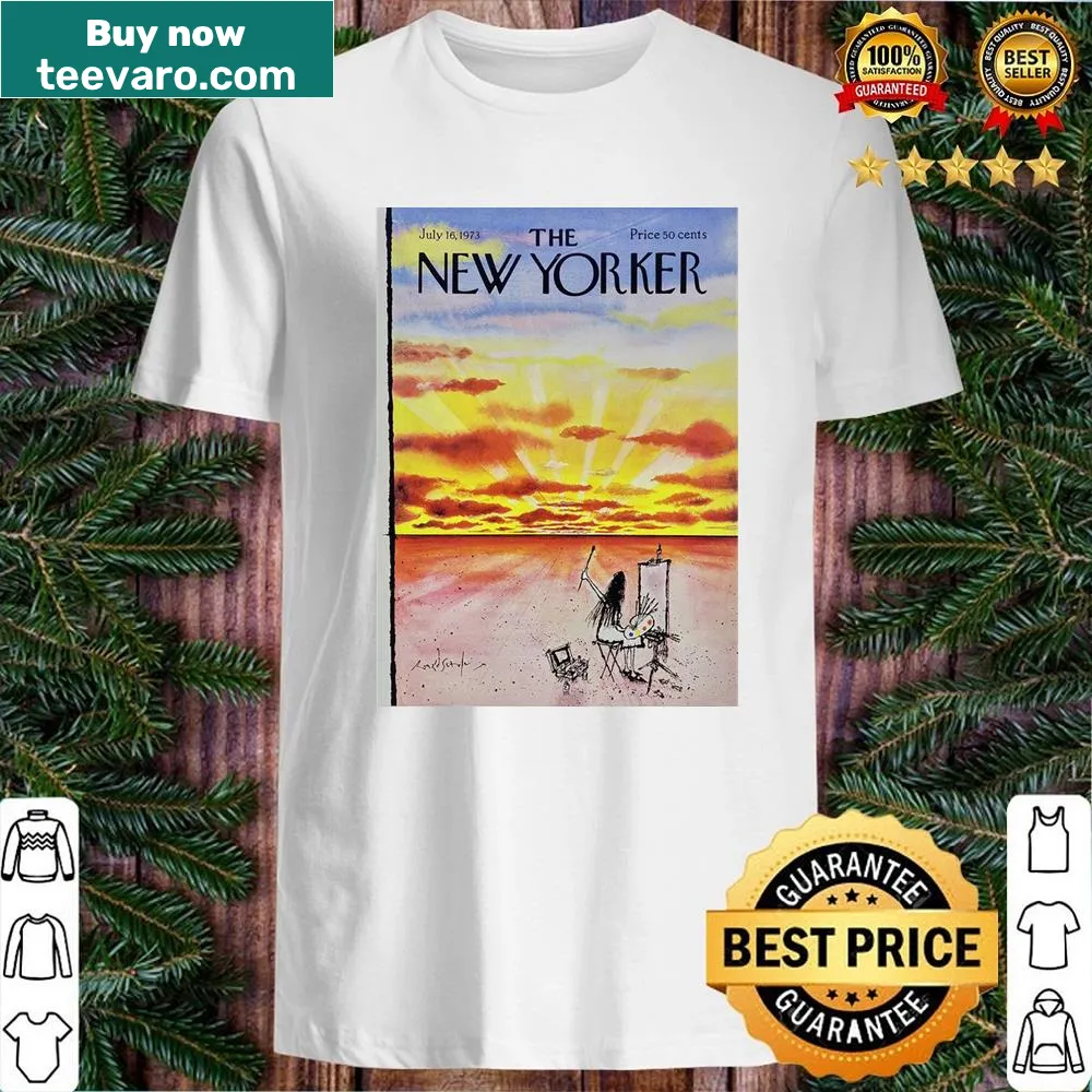 Retro-inspired shirt featuring a sunset design evoking New York