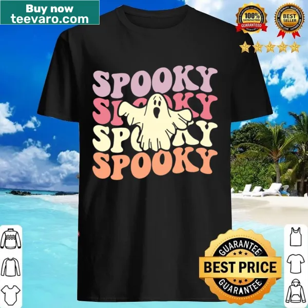 Retro cartoon ghost design with 'Boo' text for Halloween