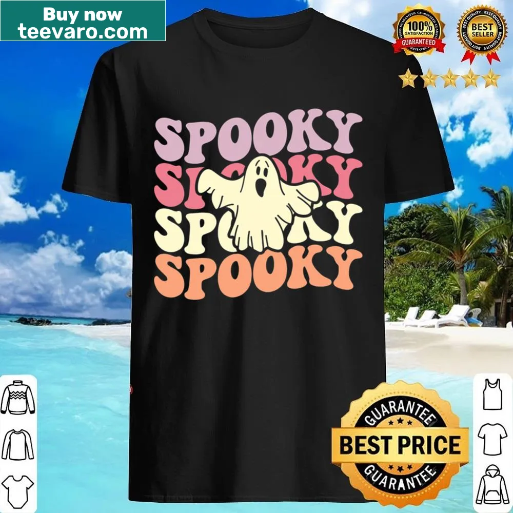 Retro cartoon ghost design with 'Boo' text for Halloween
