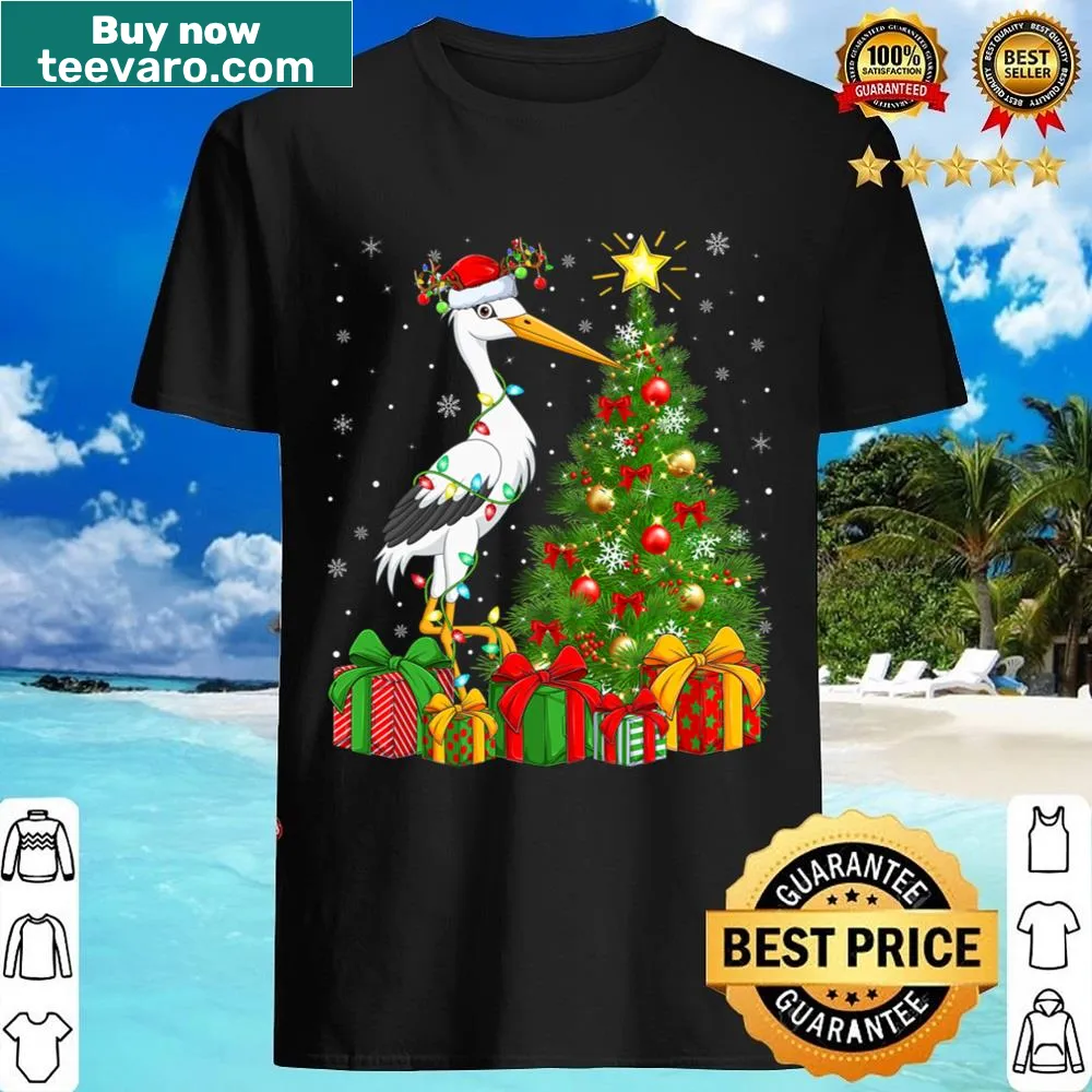 Adorable holiday shirt with Santa stork and Christmas elements