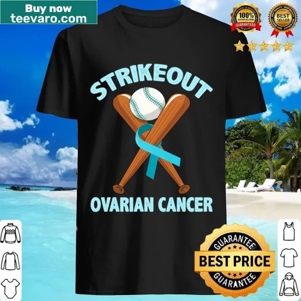 Baseball themed shirt with teal ribbon for ovarian cancer awareness