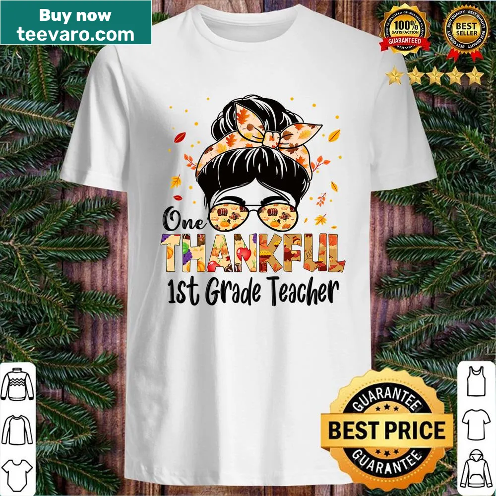 Thankful teacher shirt featuring a messy bun and playful text