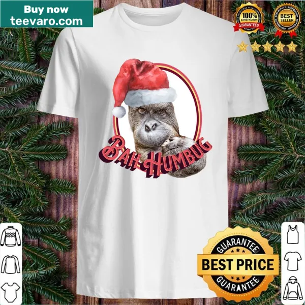 Funny Christmas shirt featuring a grumpy gorilla with Bah Humbug text