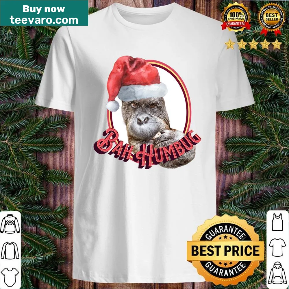 Funny Christmas shirt featuring a grumpy gorilla with Bah Humbug text