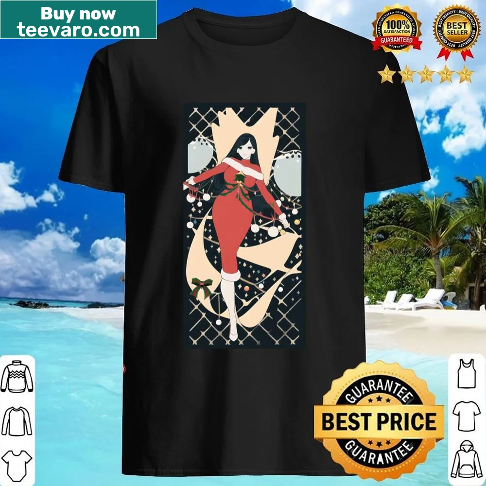 Kawaii anime girl in holiday attire on a cheerful shirt