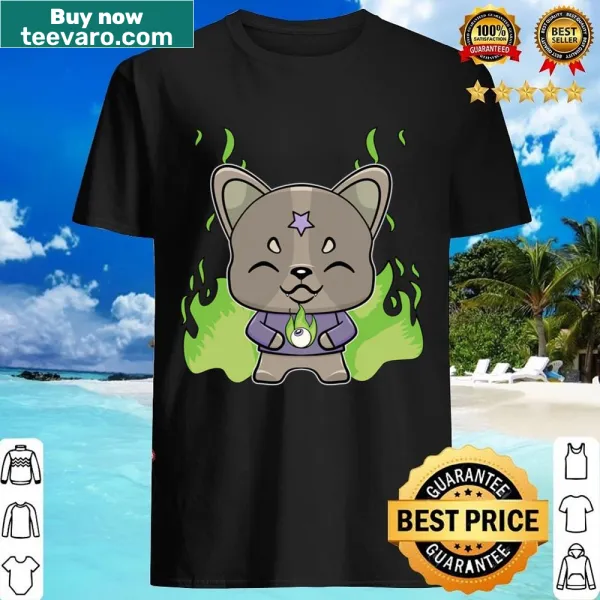 Anime style French Bulldog with magic items graphic on T-shirt