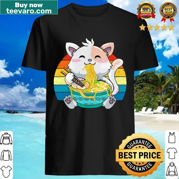 Kawaii shirt featuring a cat enjoying ramen