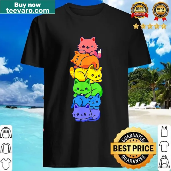 Kawaii cats with rainbow flags graphic on a pride shirt