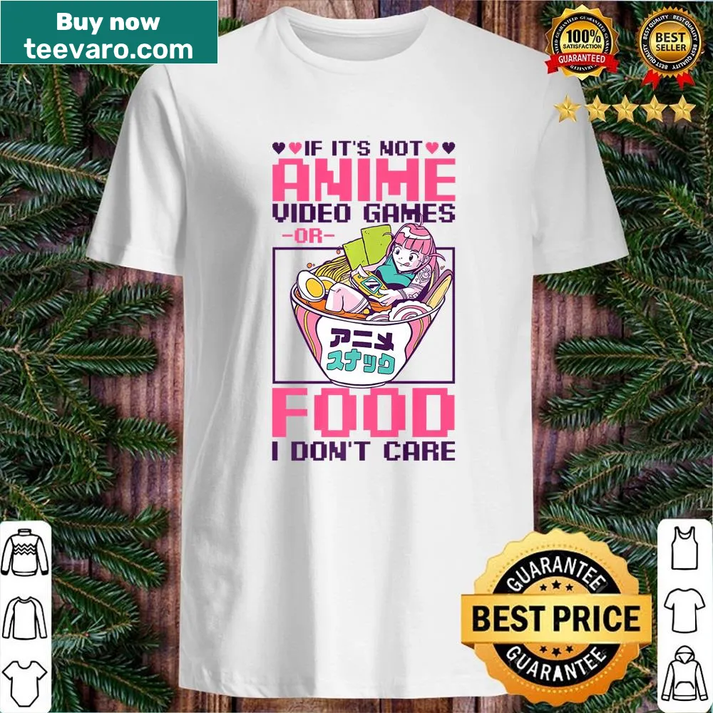 Text-based shirt highlighting anime, video games, and food
