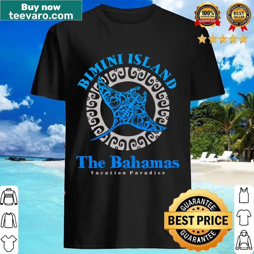 Manta ray tribal tattoo design on a shirt inspired by Bimini Island.