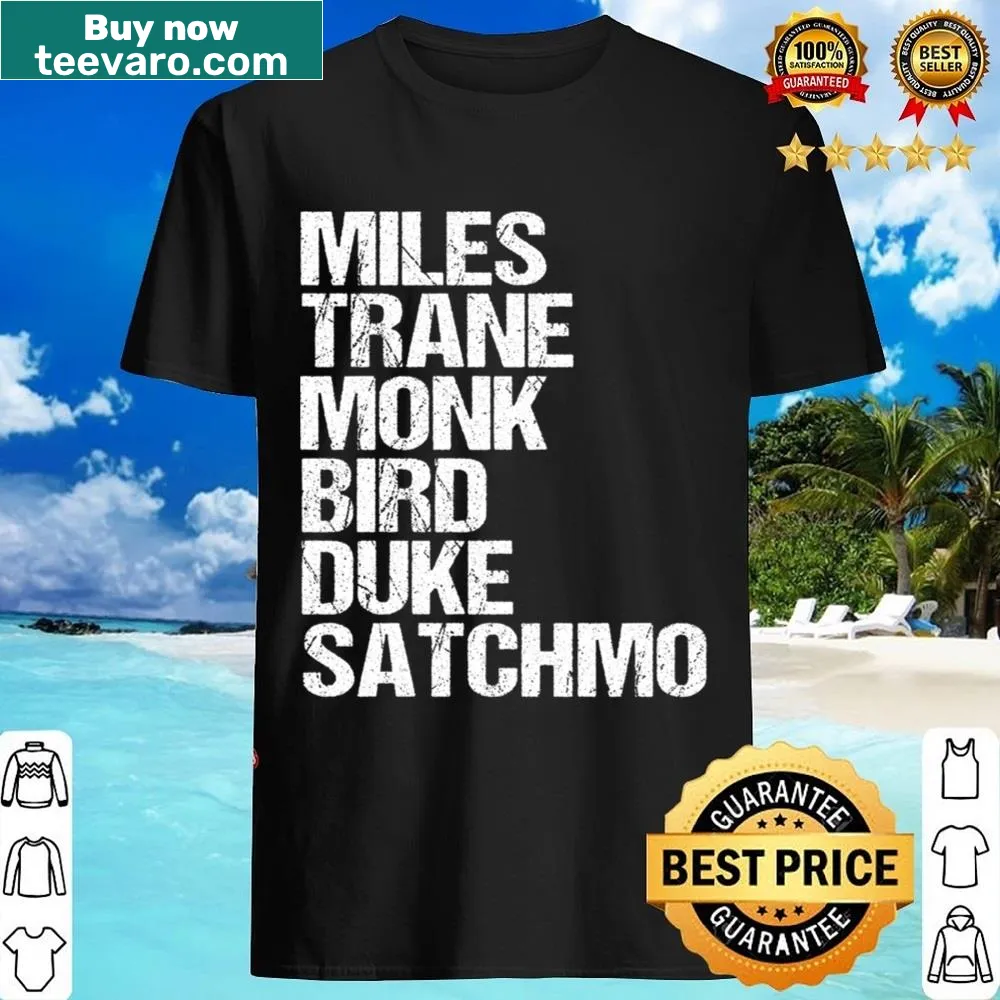 Tribute shirt featuring names of iconic jazz musicians
